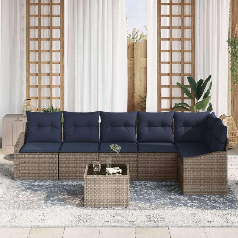 vidaXL 7 Piece Garden Sofa Set with Cushions - 113.6×48.6×27.2