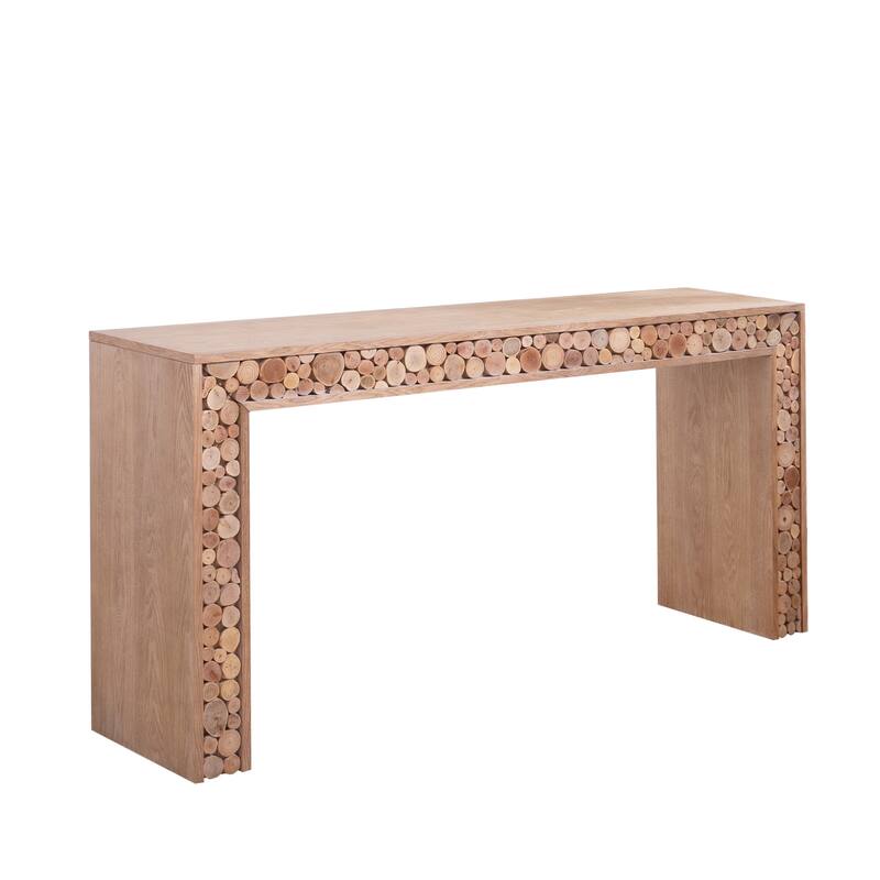 62 inch Rustic Wood Console Table Natural Log Accents Entryway Sofa Table Farmhouse Style