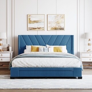 Queen Linen Upholstered Platform Bed with Storage Drawers & Headboard