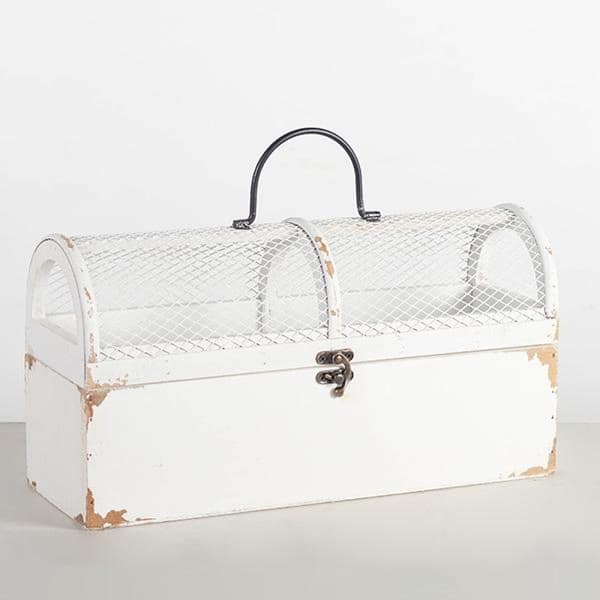 slide 2 of 2, Rustic White Wood With Metal Lid Decorative Chest