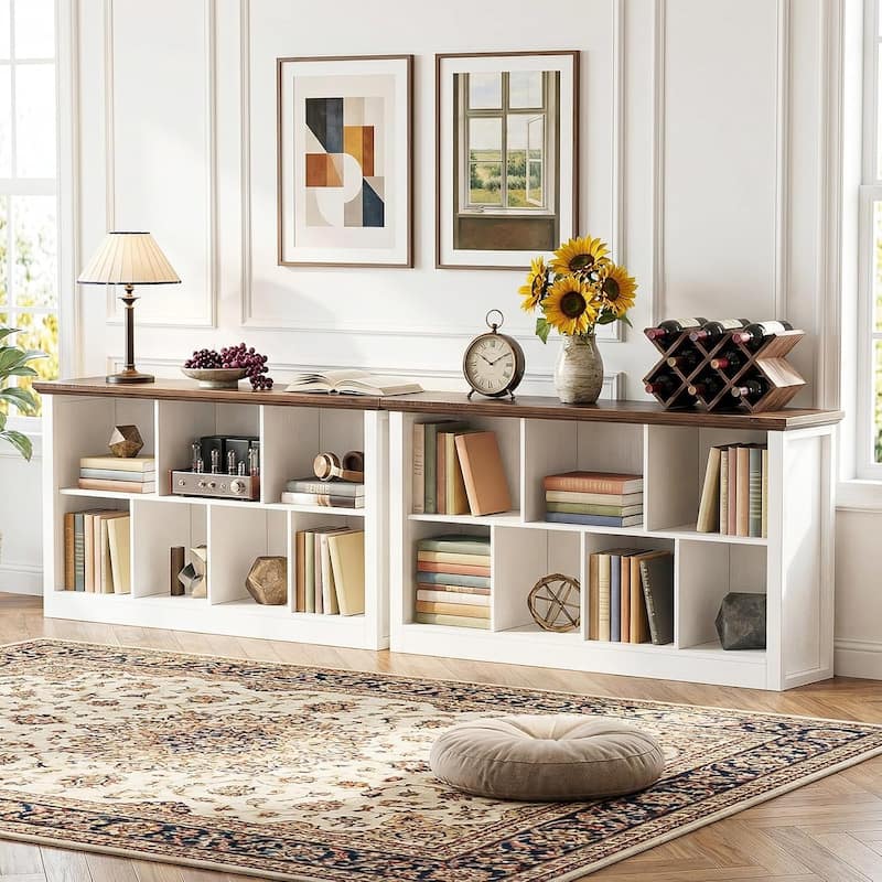 7/10 Cube Bookcase Organizer with Backpanel, 50" Wooden Storage Book Shelf for Living Room, Bedroom, Home Office, Kids Room