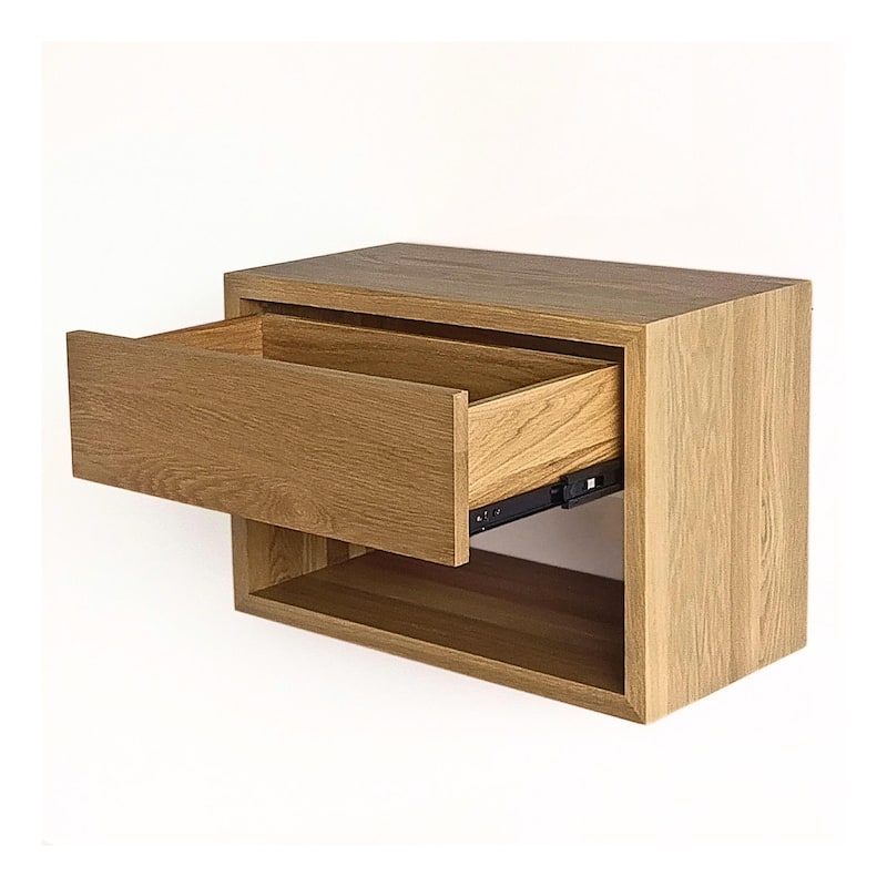 Floating Solid Oak Nightstand with a Drawer and Storage space