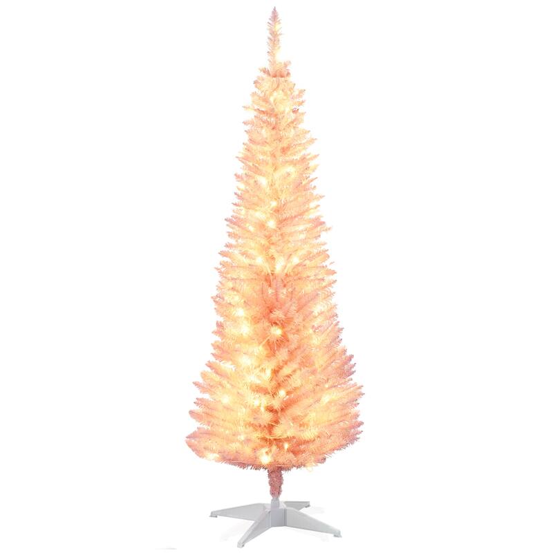 HOMCOM 5' Tall Pre-Lit Slim Noble Fir Artificial Christmas Tree with Realistic Branches, 110 Warm White LED Lights and 294 Tips