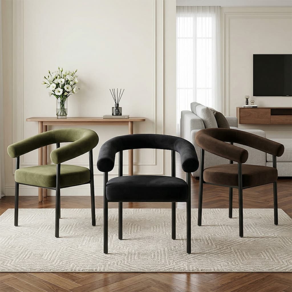 Modern 24" Upholstered Velvet Solid Back Counter Stool with Arms