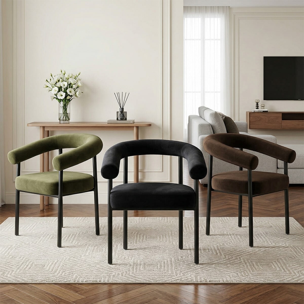 Upholstered Velvet Armchair Set with Metal Legs(Set of 2)