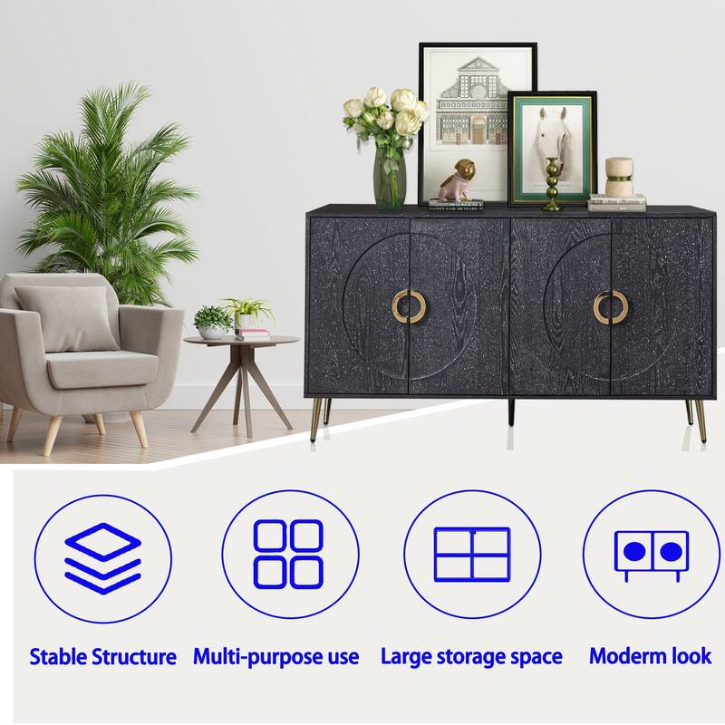 Modern Style Wood Sideboard,Buffet Sideboard with Metal Legs/Hinge,Adjustable Shelves