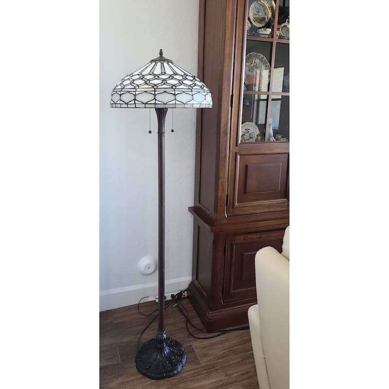 Tiffany Style Floor Lamp Standing 60" Tall Stained Glass White Mahogany Bedroom Reading Gift Amora Lighting