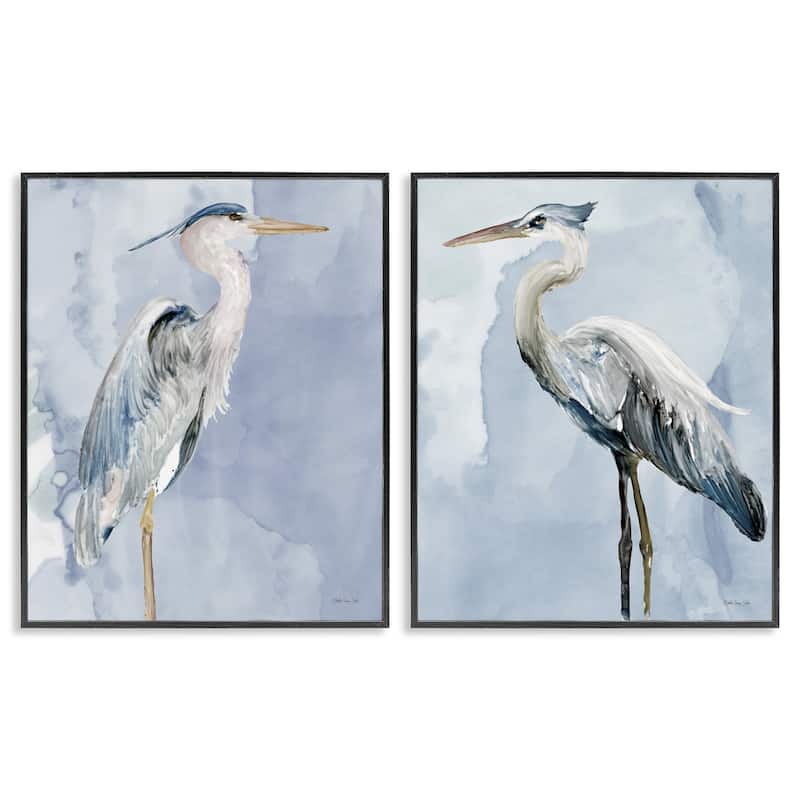 Stupell Heron Birds Standing Blue Sky Watercolor Painting Framed 2 Piece Wall Art - Grey - 16 x 20 - Black