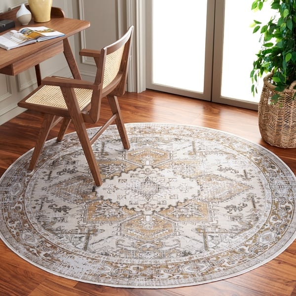 slide 2 of 15, SAFAVIEH Arizona Shuan Machine Washable Slip Resistant Vintage Oriental Rug 4' Round - Beige/Gold - Round