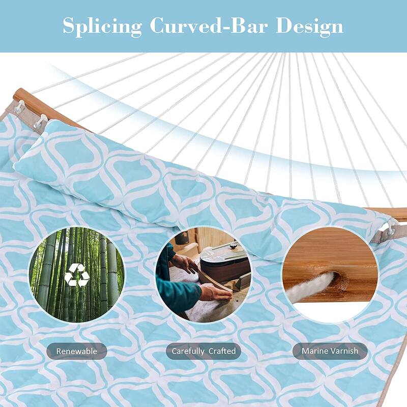 Outdoor 55 Inch 2 Person Hammock with Stand and Pillow by Suncreat
