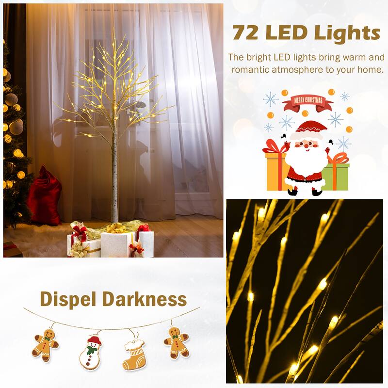 5 FT Lighted Birch Tree Artificial White Christmas Tree w LED Lights