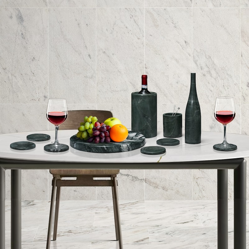 Roomfitters Natural Marble Dining Room Accessories Set, Luxury 10-Piece Genuine Stone Tabletop Collection - Green