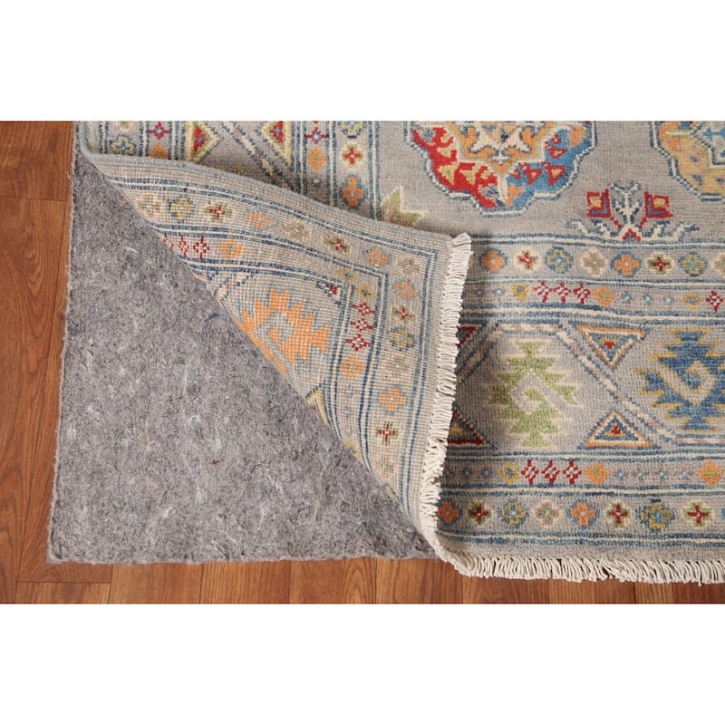 Traditional Kazak Area Rug Hand-Knotted Grey Wool Carpet - 4'0" x 5'11"