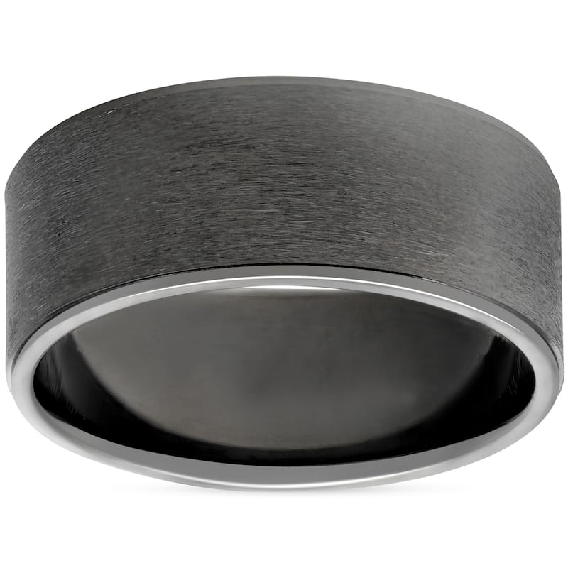 Mens Black Gold Brushed 8mm Comfort Fit Wedding Band