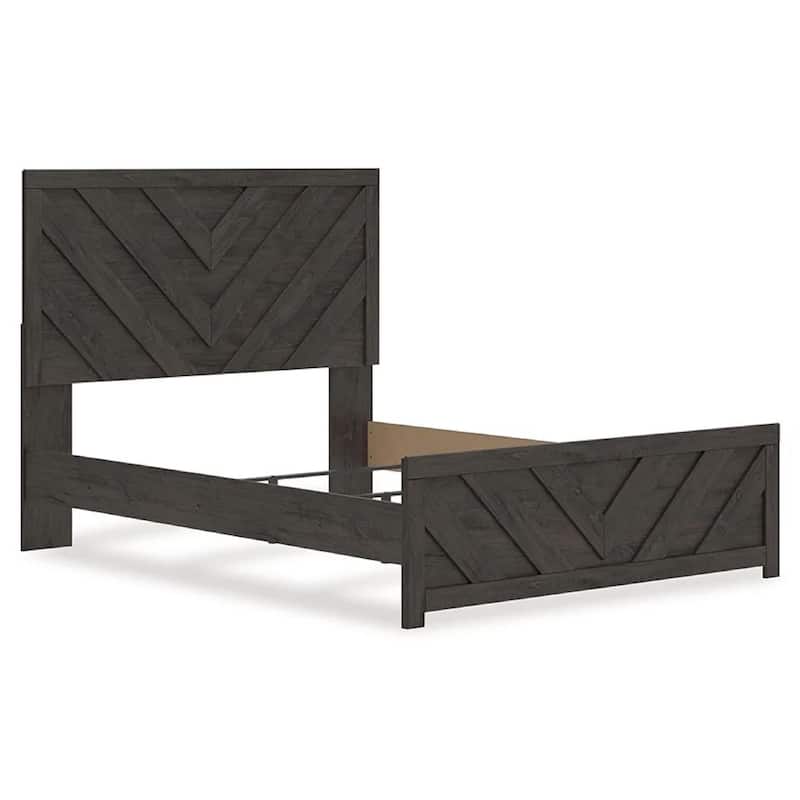 Peny Queen Size Bed, Chevron Pattern, Panel Headboard, Charcoal Black