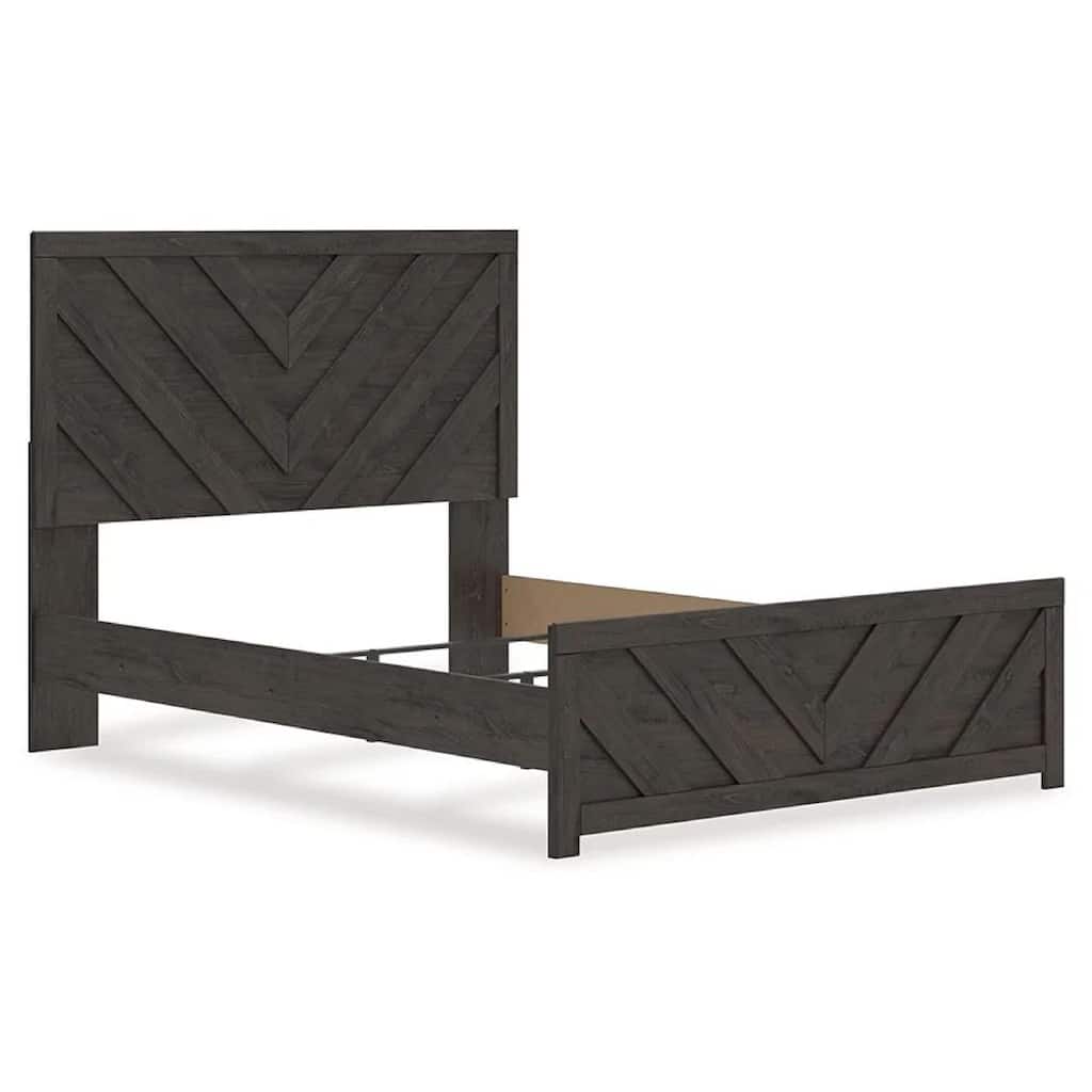 Peny Queen Size Bed, Chevron Pattern, Panel Headboard, Charcoal Black