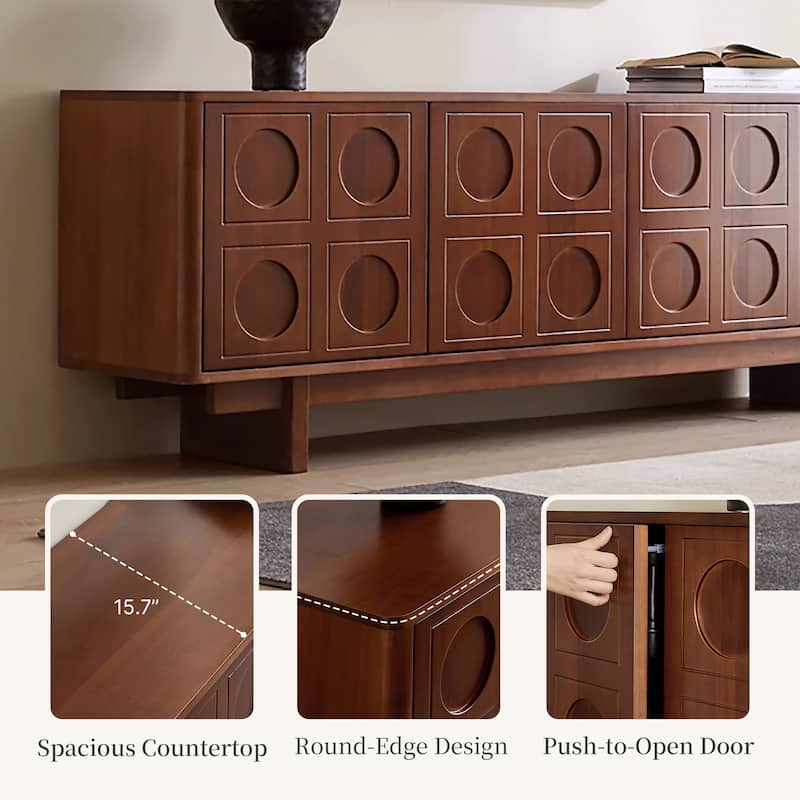78.74 Mid-Century Brown Solid Wood TV Cabinet, Modern Media Console for Livingroom, Pre-Assembled