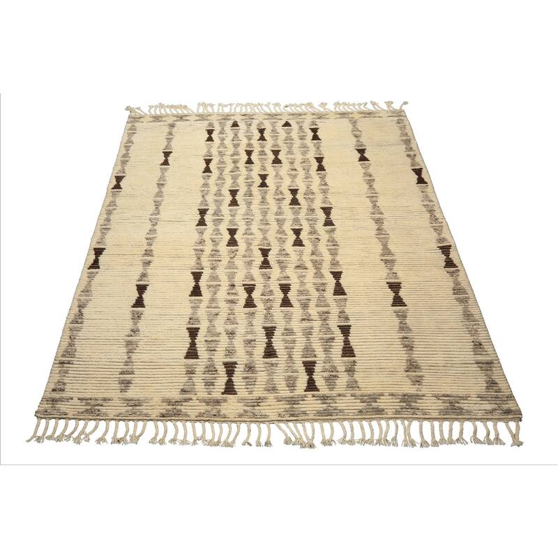 8x10 Tibetano Hand Knotted Wool Ivory Moroccan Modern & Contemporary Tribal Rug - 8' x 10'