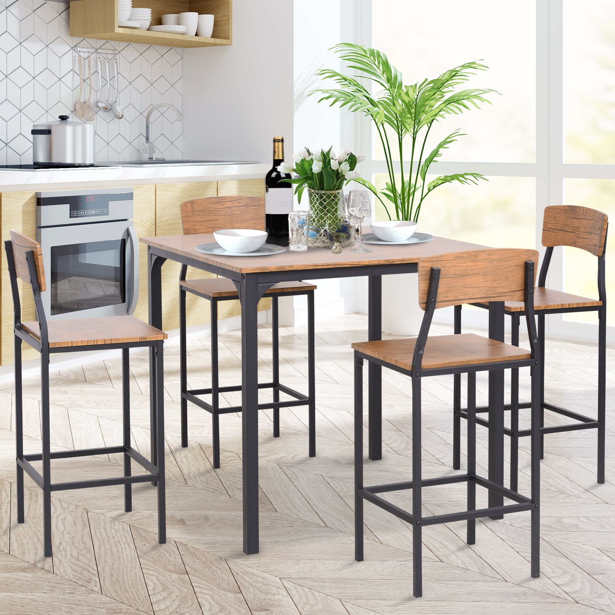 Homcom 5 Pc Modern Counter Height Dining Set Compact Kitchen Table 4 Chairs Set With Footrest Metal Legs Wood On Sale Overstock 32814393