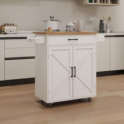 Kitchen Island Rolling Trolley Cart With Adjustable Shelves & Towel Rack (no include stool)