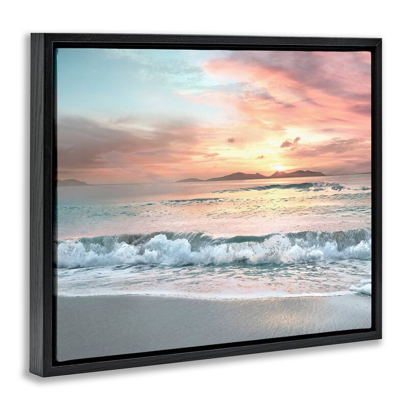 Stupell Morning Sunrise Beach Landscape Distant Mountains Rolling Tide Floater Frame - Orange