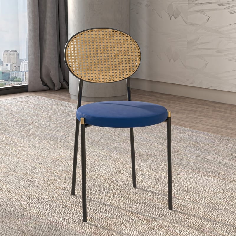 Leisuremod Euston Modern Velvet/Leather Dining Chair - Minimalist Wicker Back Accent Chair for Home Living Room & Kitchen