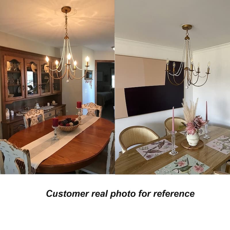 Alisar Mid-century Modern 5-Light Chandelier Swing Arms French Country Wood Beads Pendant Lights for Dining Room