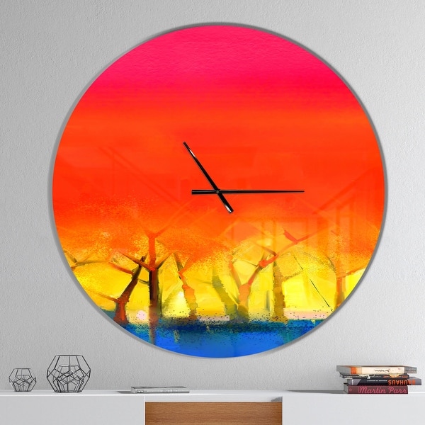 slide 2 of 10, Designart 'Tree and Red Sky Spring Season' Oversized Landscapes Wall CLock 36 in. wide x 36 in. high