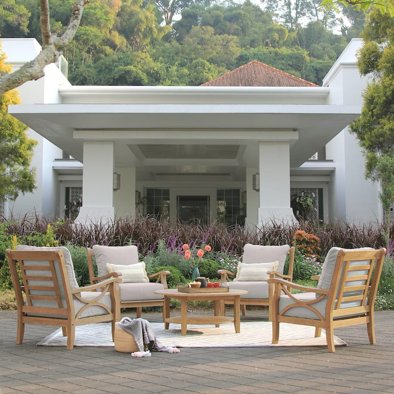 Cambridge Casual Lowell 5-piece Teak Patio Conversation Set - Natural Teak/Beige Cushion