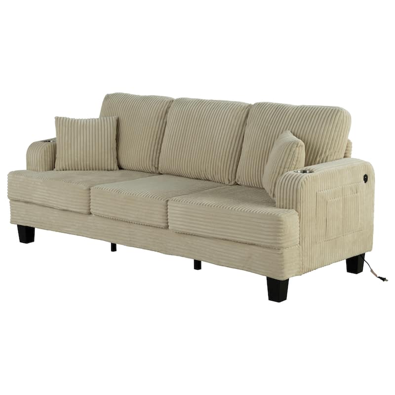 Furniture of America Xenia Modern Chenille Sofa with Cup Holders and USB Ports