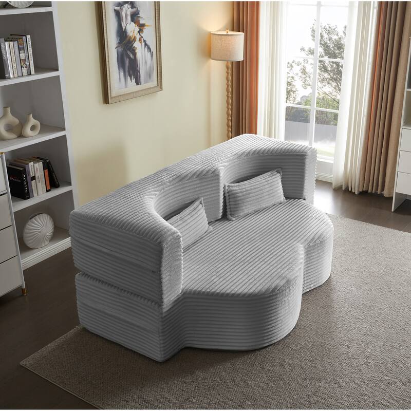 Floor Sofa With 2 Pillows,Convertible Plush Corduroy Foam-Filled Sleeper Sofa Bed,15" Full Size Folding Mattress,Guest Bed