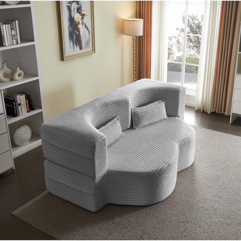 Full Size Floor Sleeper Sofa - 15" Folding Mattress, No Assembly Corduroy Sofa Bed with 2 Pillows