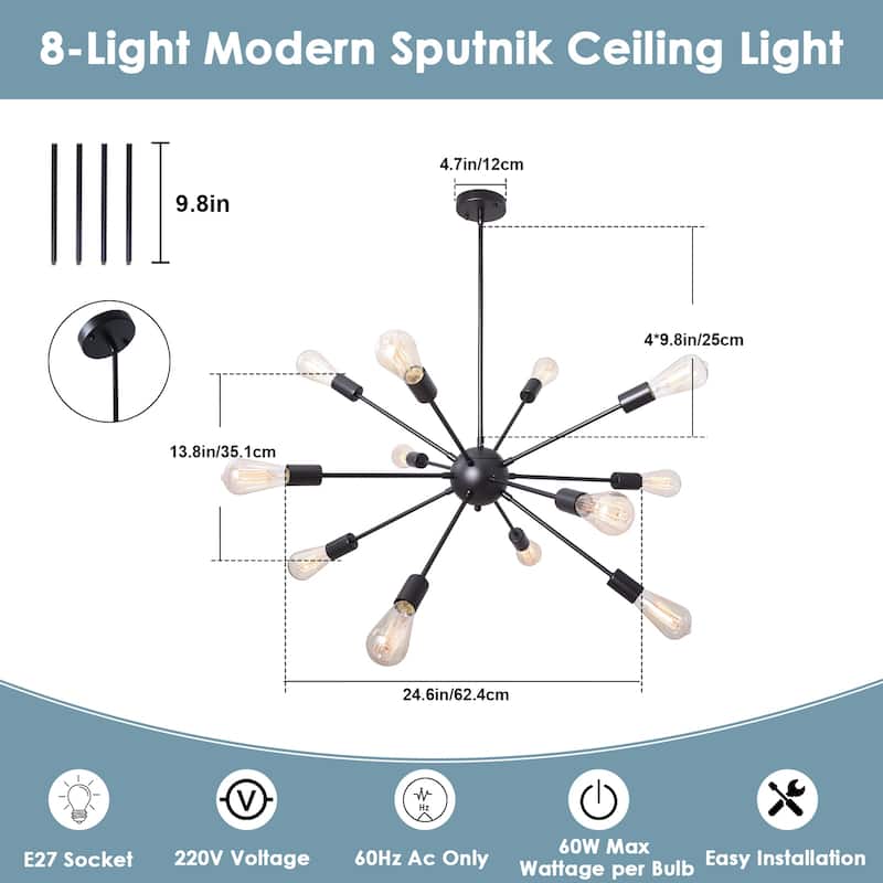 12-Light Sputnik Sphere Chandelier, Classic Semi Flush Mount Chandelier for Living Room Kitchen Island Dining Foyer
