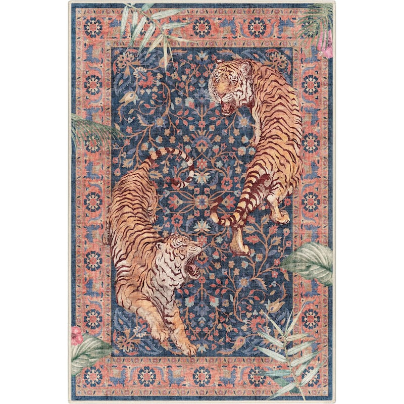 Well Woven Apollo Botanical Tiger Modern Flat Pile Stain Resistant Rug