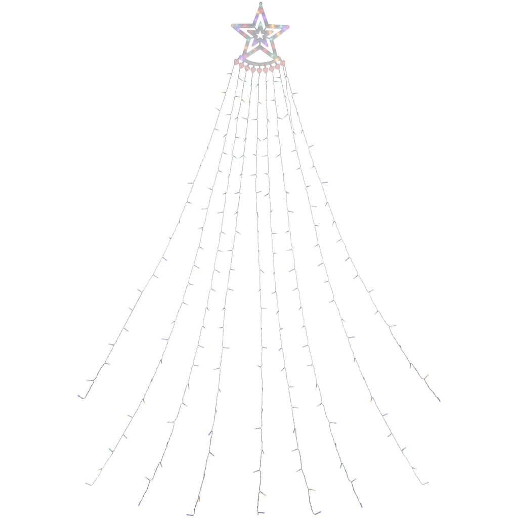 12.5' Multicolor Waterfall Lights Outdoor Christmas Tree with Star Tree Topper