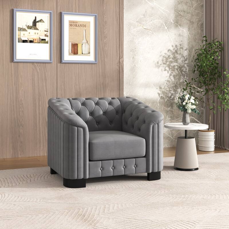 41.5" Velvet Upholstered Single Sofa Chair, Gray
