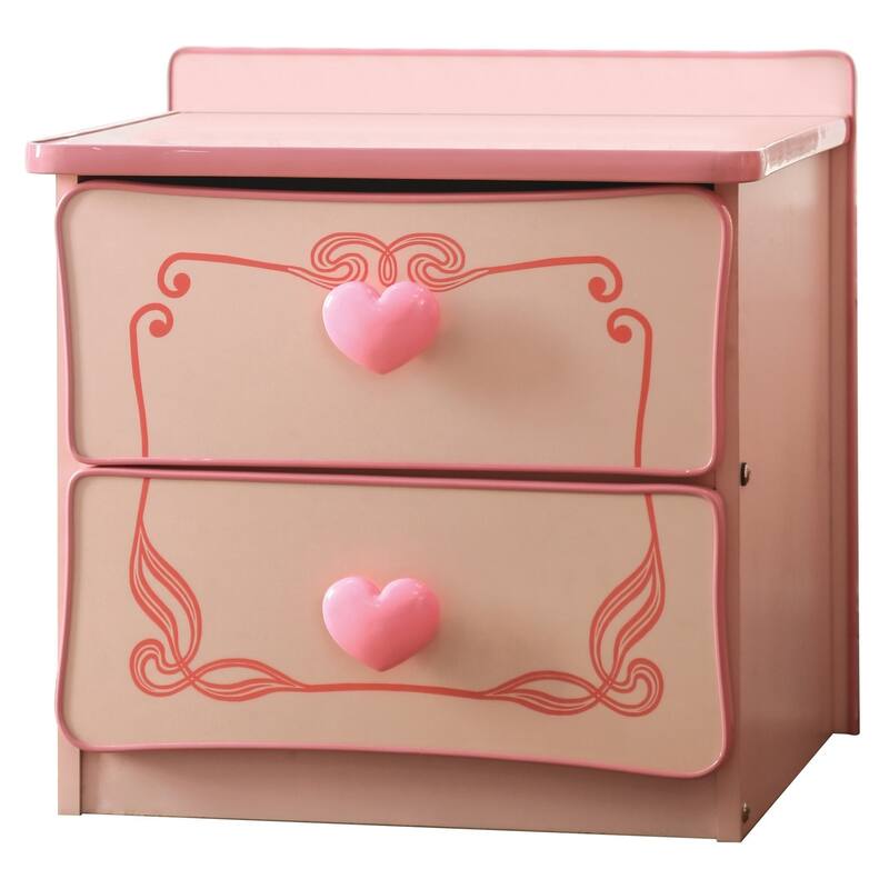 Telfs Transitional Pink Wood 2-Drawer Nightstand with Heart Drawer Pulls by Copper Grove