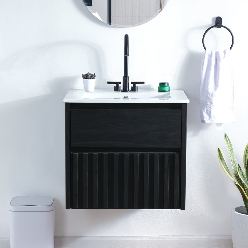 Sherwin Slat Modern Coastal 2-Drawer Wall Mounted Bath Vanity Cabinet Only (Sink Basin Not Included), By JONATHAN Y