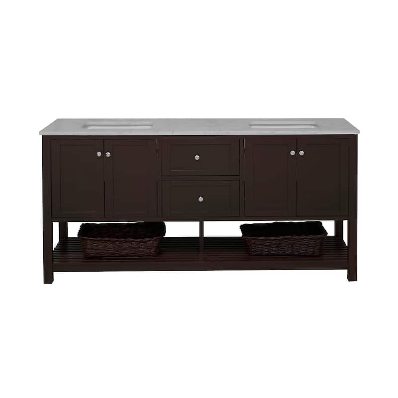 KitchenBathCollection Lakeshore 72" Double Bathroom Vanity with Engineered Carrara Top