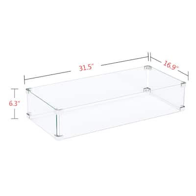 Rectangle 31.5-in X 16.9-in Tempered Glass Fire Table Windshield Flame Blocker - 31.5