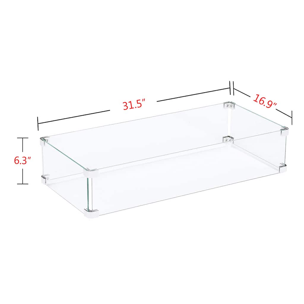 Rectangle 31.5-in X 16.9-in Tempered Glass Fire Table Windshield Flame Blocker - 31.5