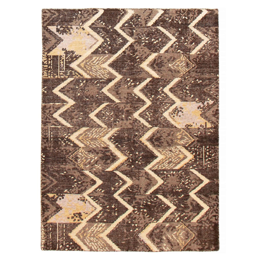 ECARPETGALLERY Hand-knotted Tangier Dark Brown Wool Rug - 5'3 x 7'5