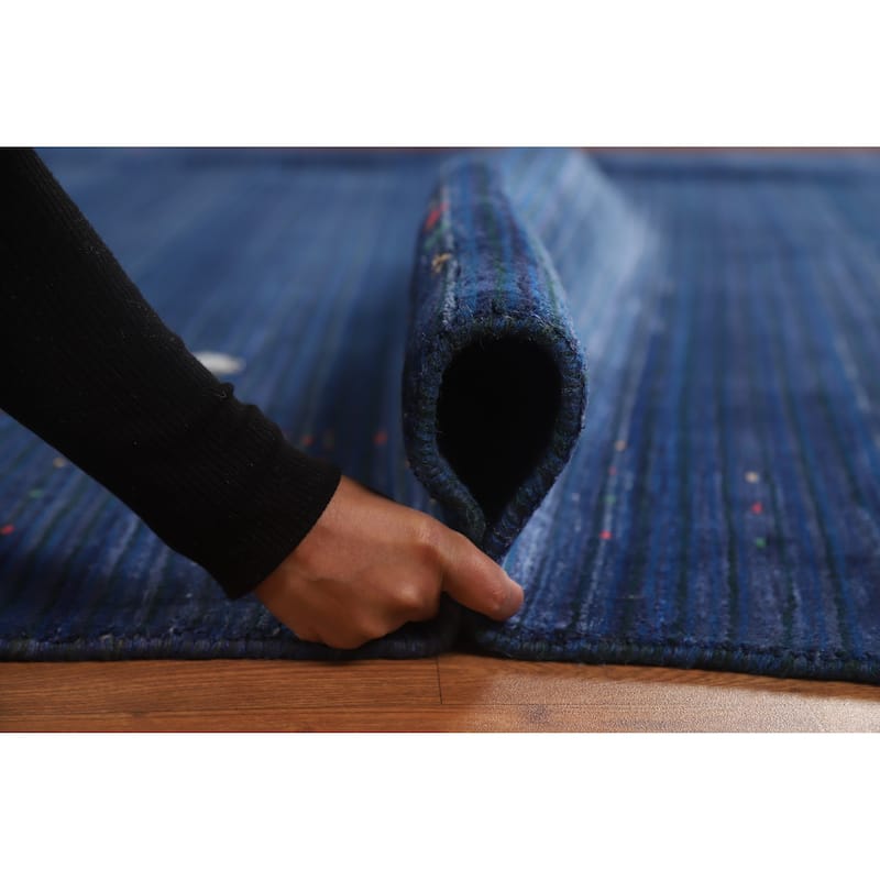 Hand Knotted Oriental 100% Wool Carpet Tribal Tribal Navy Blue & Blues Gabbeh Area Rug - 11' 4'' X 9' 0''