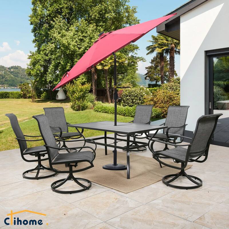 Clihome 9-Ft Outdoor 32 LED Solar Market Umbrella with Tilt & Crank