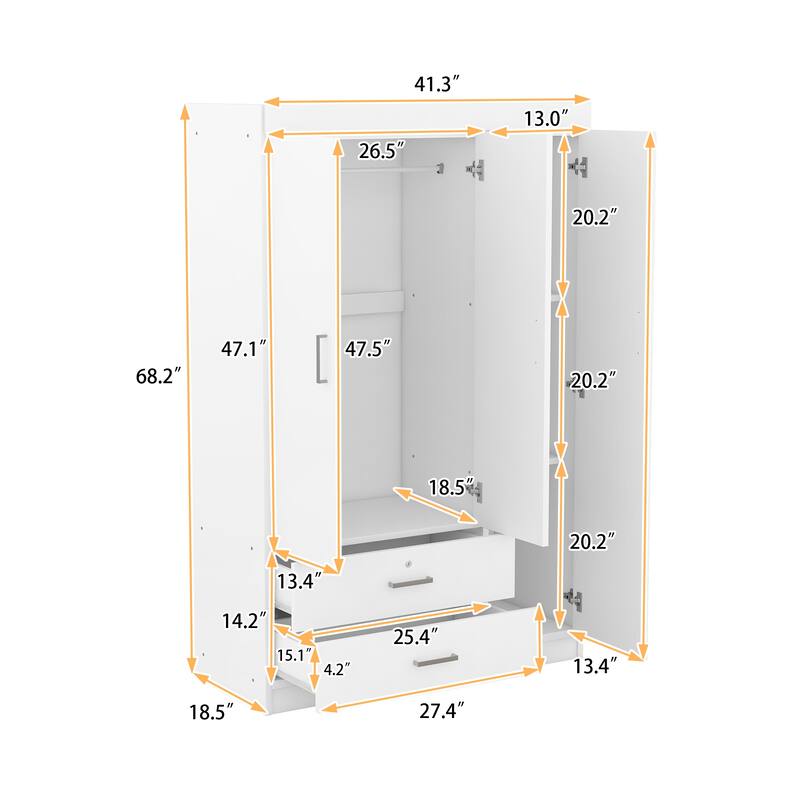 3-Door Wardrobe with 2 Drawers - N/A