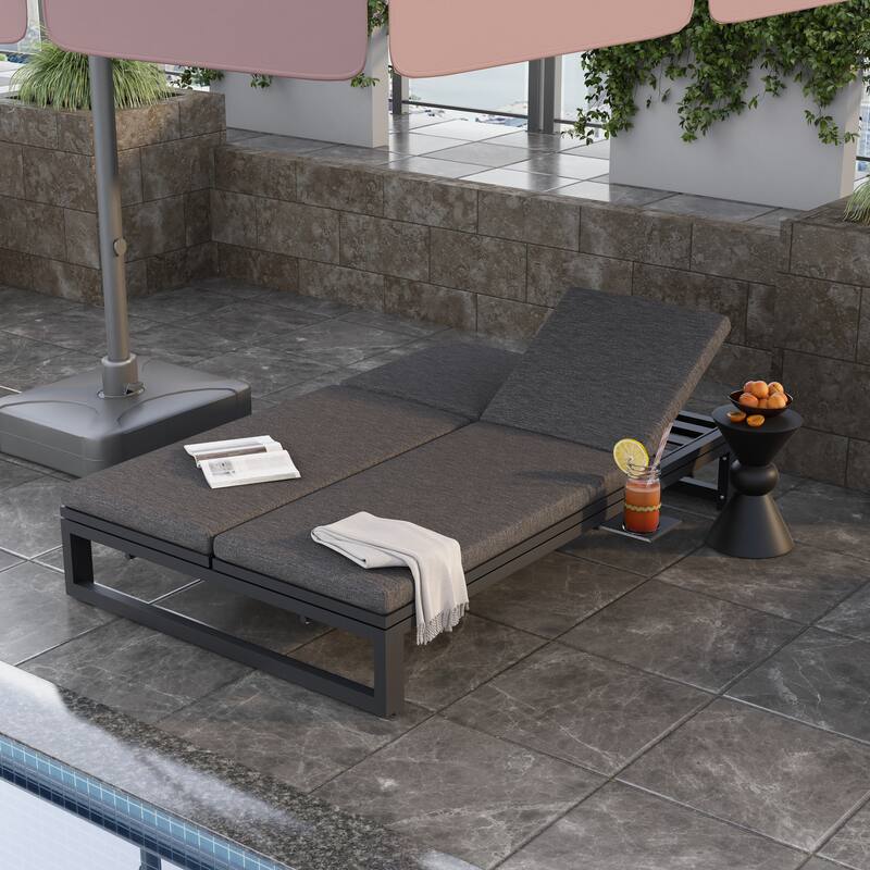 Chelsea Polyester Fabric Outdoor Lounge Chair with Four-Level Adjustable Backrest and Powder-Coated Aluminum Frame