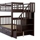 preview thumbnail 14 of 14, Minimalist Style Twin Over Twin Bunk Bed with Twin Size Trundle,Four Open Shelves Beneath the Staircase,Solid Wood Bed