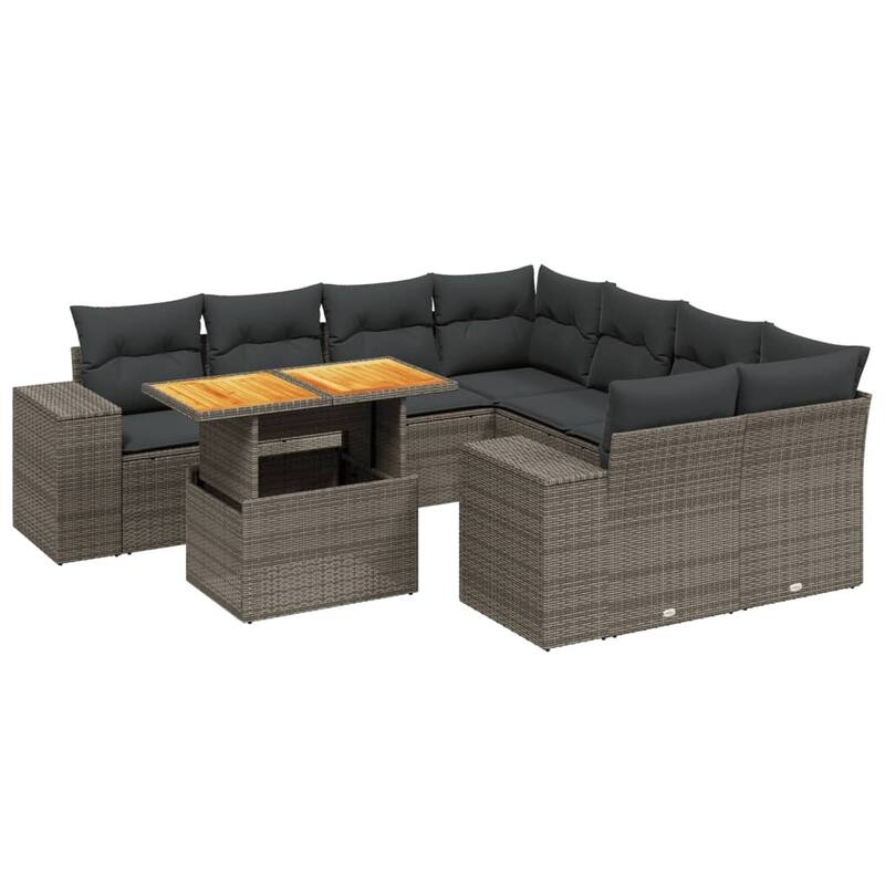 vidaXL Patio Sofa Set with Cushions Outdoor Table and Sofas 9 Piece Poly Rattan - 21.7 x 39.4 x 28.7