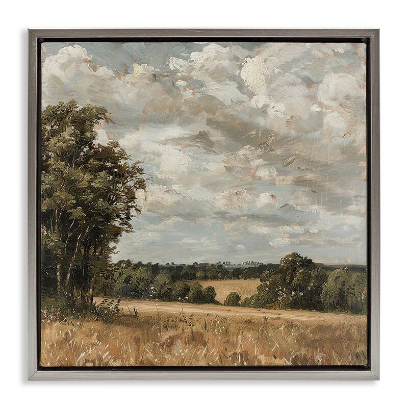 Stupell Clouds Over Country Scenery Framed Floater Canvas Wall Art Design By LSR Creative Studio - 25 x 25 - Grey