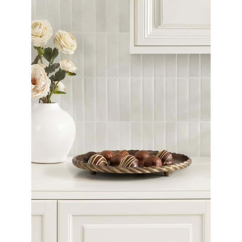 Kate and Laurel Trenza Round Footed Metal Tray - 14" Diameter